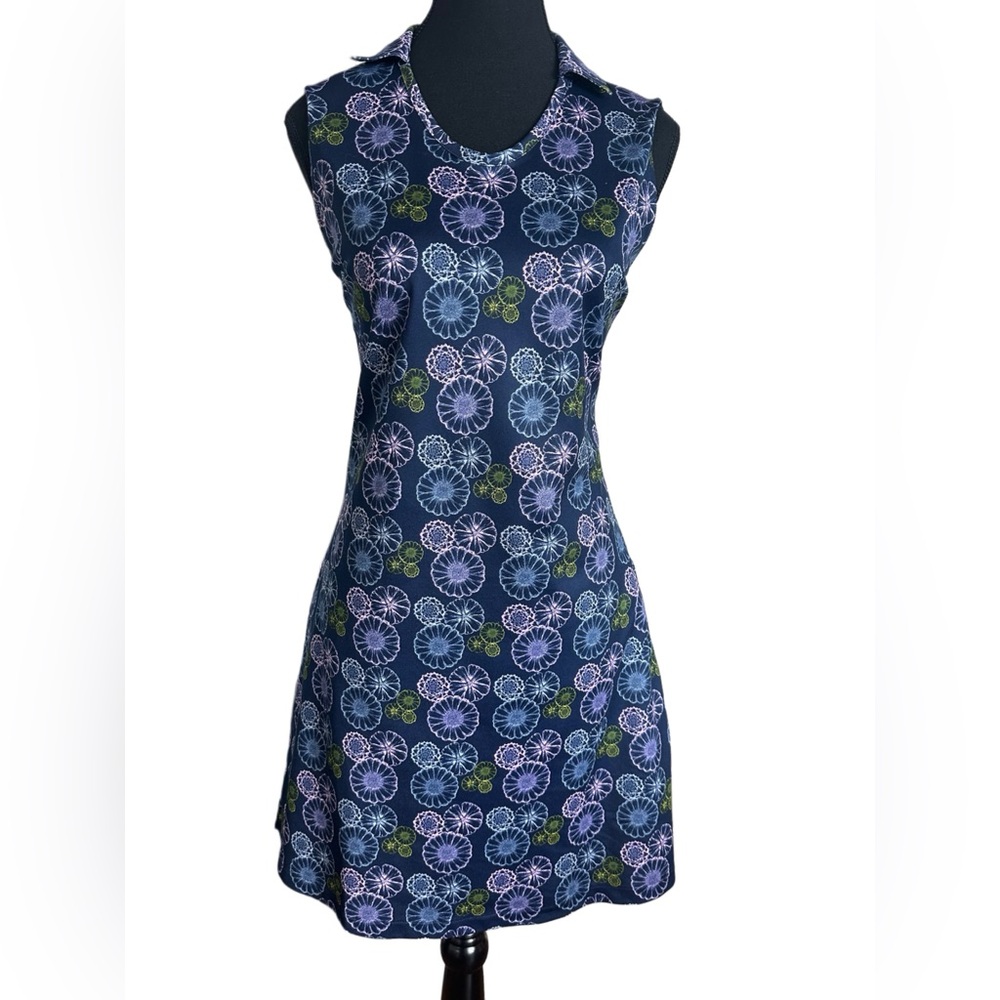 Puma Blue Floral Women's Golf Tennis V-Neck Sport Polo Dress - Medium - Picture 1 of 5